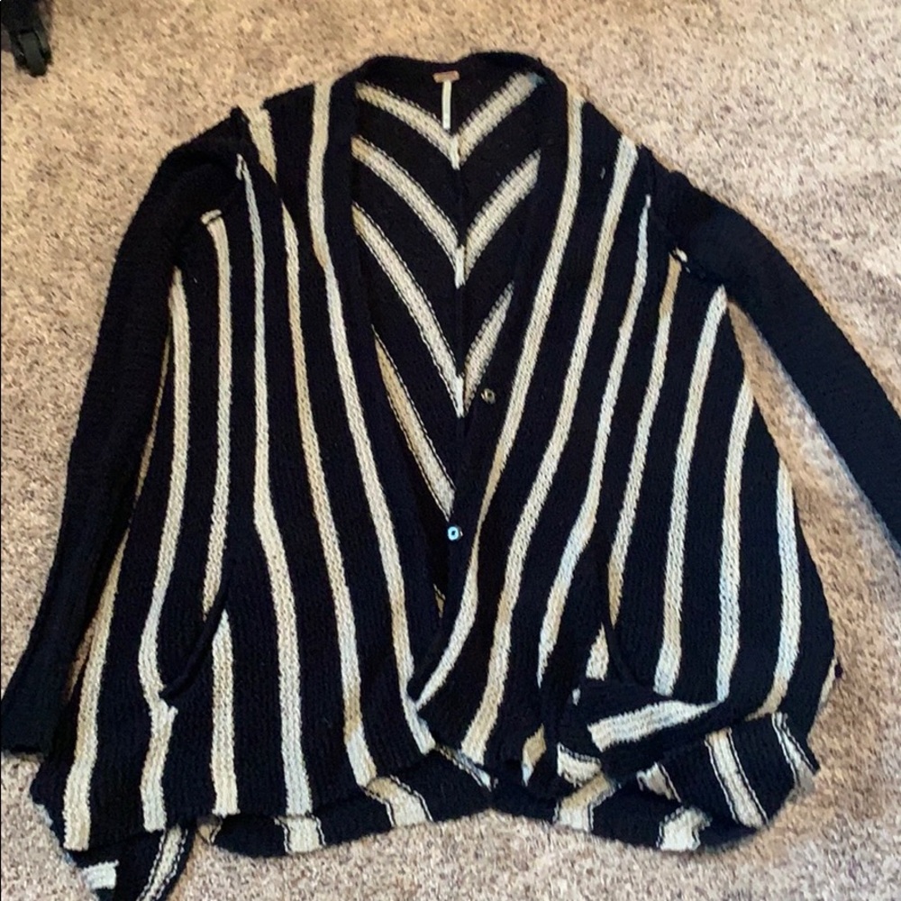 Free people Black and Tan stripped cardigan